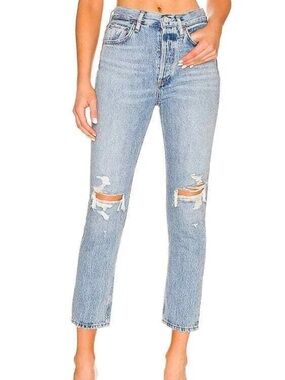 Agolde Light Wash Distressed Ankle Cropped Jeans